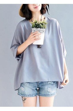 Mu o neck Batwing Sleeve chiffon For Women Outfits gray tops Summer