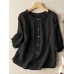 Lettuce Edge Crew Neck Solid Button 3 4 Sleeve Blouse