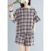 2019 fashion plue size Plaid cotton linen tops and hot pants two pieces summer