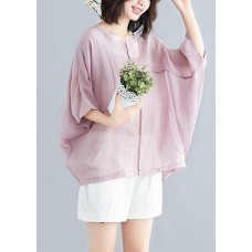 Classy o neck Batwing Sleeve patchwork cotton blended tops women blouses Boho Outfits pink short blouse Summer