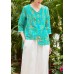 Simple v neck patchwork linen box top Fabrics green prints blouses summer