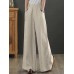 Women Solid Drawstring Waist Pocket Wide Leg Pants