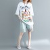 Elegant white print cotton tops women Boho Wardrobes o neck oversized top