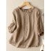 Lettuce Edge Crew Neck Solid Button 3 4 Sleeve Blouse