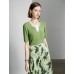 Leaf Green Ribbed V-Neck Layered Knit Top