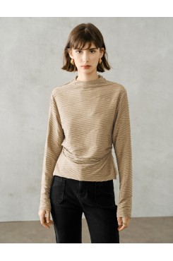 Ruched Slim Fit Mock Neck Long-Sleeve Knit Top
