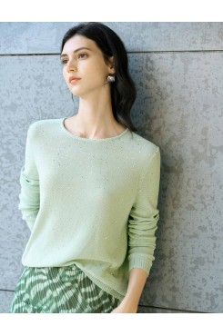 Sage Green Tencel-Linen Blend Sequin Knit Top