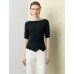 Boat Neck Ruched Sleeve Asymmetrical Top