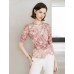 Tie Dye V-Neck Wrap Elbow Sleeve Top