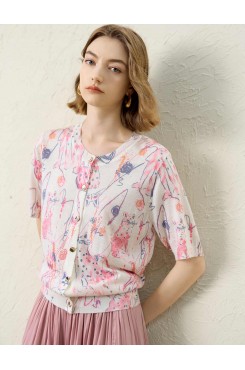 Ethereal Artistic Print Single-Breasted Viscose Top