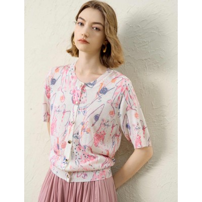 Ethereal Artistic Print Single-Breasted Viscose Top Ethereal Artistic Print Single-Breasted Viscose Top