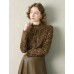Floral Lace Mock Neck Ruched Blouse