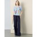 Sky Blue Floral Intarsia Short Sleeve Knit Cardigan Top