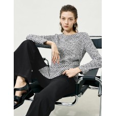 Plaid Black White Slim Fit Knit Top
