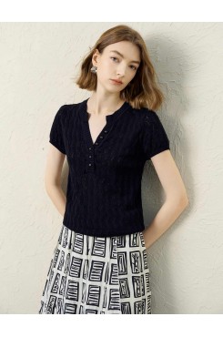 Tailored Open-Collar Knit Top