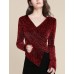 Glittery Wrap-Front Long Sleeve Top