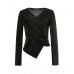 Glittery Wrap-Front Long Sleeve Top