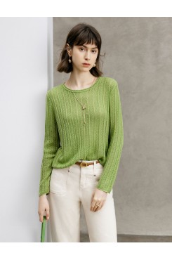 Ribbed Pattern Long Sleeve Knit Top