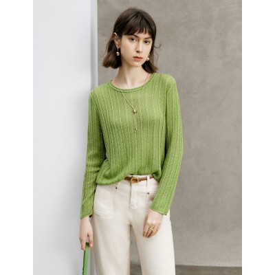 Ribbed Pattern Long Sleeve Knit Top