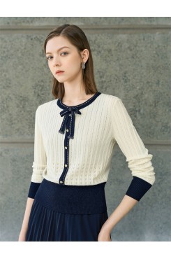 Contrast Bow Detail Knit Cardigan