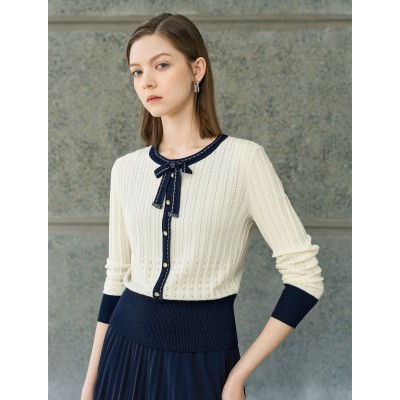 Contrast Bow Detail Knit Cardigan Contrast Bow Detail Knit Cardigan