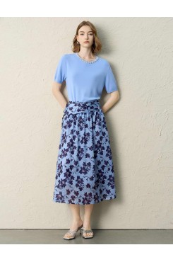 Pearl-Embellished Short Sleeve Knit Top