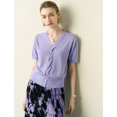 V-Neck Cable-Knit Short Sleeve Top V-Neck Cable-Knit Short Sleeve Top