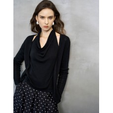 Black Draped Cowl Neck Cutout Knit Top