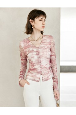 V-Neck Tie Dye Button Up Top
