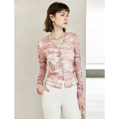 V-Neck Tie Dye Button Up Top