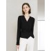 V-Neck Ruched Waist Long Sleeve Top