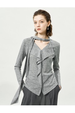 Halter Ruffled Slim Fit Knit Top