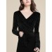 Glittery Wrap-Front Long Sleeve Top