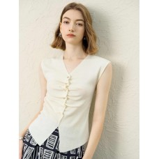 Ruched Knit Sleeveless V-Neck Top