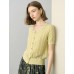 Pale Yellow Tencel Pearl Trim Knit Cardigan