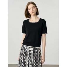 Black Contrast Trim Short Sleeve Knit Top