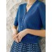 Blue Ribbed Knit Elbow-Sleeve Cardigan