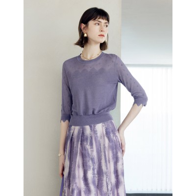 Wavy Texture Scalloped Cuffs Knitted Pullover Wavy Texture Scalloped Cuffs Knitted Pullover