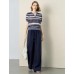Striped V-Neck Knit Short Sleeve Top