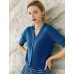Blue Ribbed Knit Elbow-Sleeve Cardigan