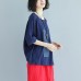 brief linen tops trendy plus size Loose Bat Sleeve Round Neck Splicing Linen Shirt