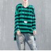 fine cotton blouse Loose fitting Casual Bat Sleeve Hooded Stripe Shirt